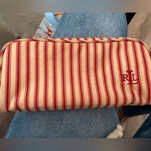 Ralph Lauren Red and Cream Striped Canvas Clutch
